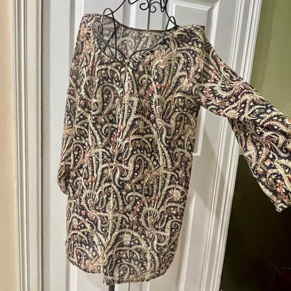 J.CREW BOHOCHIC PAISLEY TUNIC SZ SMALL 100%COTTON BLACK/PINK/BEIGE - Picture 9 of 16